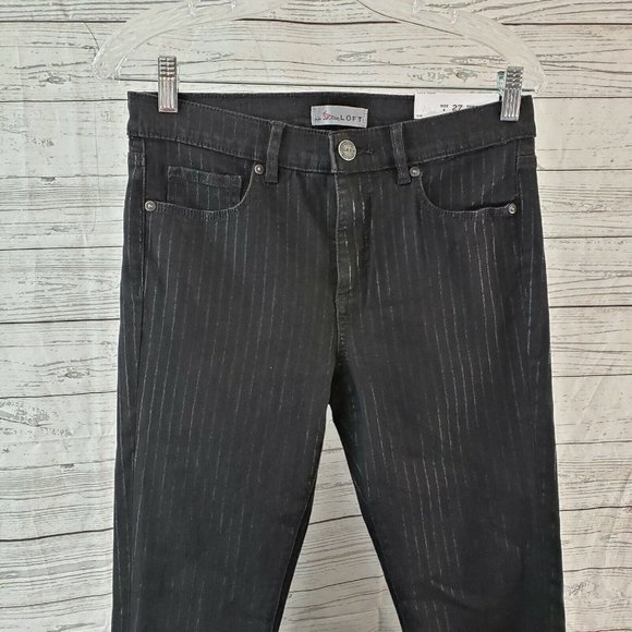 Ann Taylor LOFT Womens Skinny Jeans Sz 4 Black Stripes Mid Rise - Picture 2 of 7